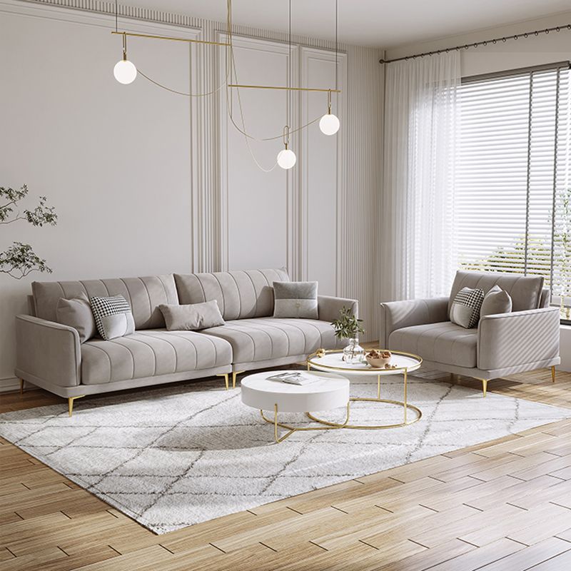 Contemporary Square Standard Arm Settee Couch with Pillows in Grey