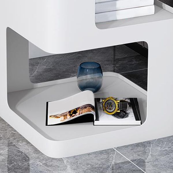 Square Tray Slate Top Side Table 21.65" Tall Metal Abstract Base End Table