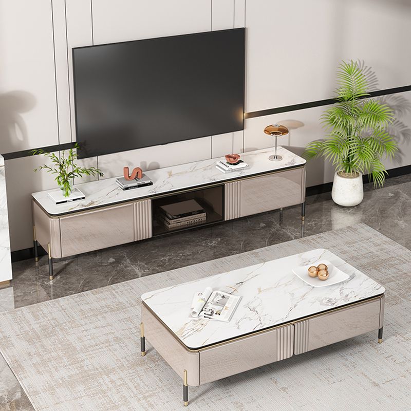 Glam TV Console Stone Media Console Open Storage Console with Drawers Clearhalo 'furn' 'furn_tv_stands_entertainment_centers' 'Furniture' 'Living Room Furniture' 'TV Stands & Entertainment Centers' 'TV Stands & Media Storage Furniture' 'tv_stands_entertainment_centers' 1200x1200_e6ec009a-5ef4-4365-b7d5-cfde2fdbe041
