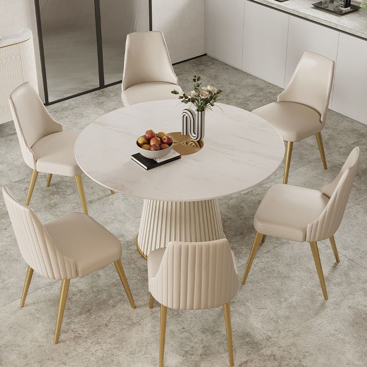 Stone Top Dining Table Round Table with Wood Pedestal Base in White Clearhalo 'Dining Tables & Seating' 'Dining Tables' 'dining_table' 'furn' 'furn_dining_table' 'Furniture' 'furniture_dining_table' 'Kitchen & Dining Furniture' 'kitchen' 'kitchen_dining_table' 1200x1200_e6ec72c3-dd01-4a83-a557-fabdbc73775b