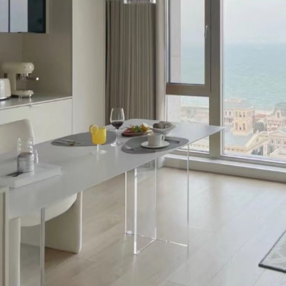 Modern Style White Stone Table Rectangle Dining Table for Kitchen Clearhalo 'Dining Tables & Seating' 'Dining Tables' 'dining_table' 'furn' 'furn_dining_table' 'Furniture' 'Kitchen & Dining Furniture' 1200x1200_e6ecf61c-9c70-4c37-a306-8d4ad98215d0