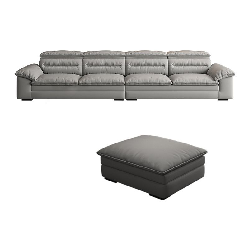 Contemporary Faux Leather Light-grey Sewn Pillow Back Pillow Top Arm Sofa