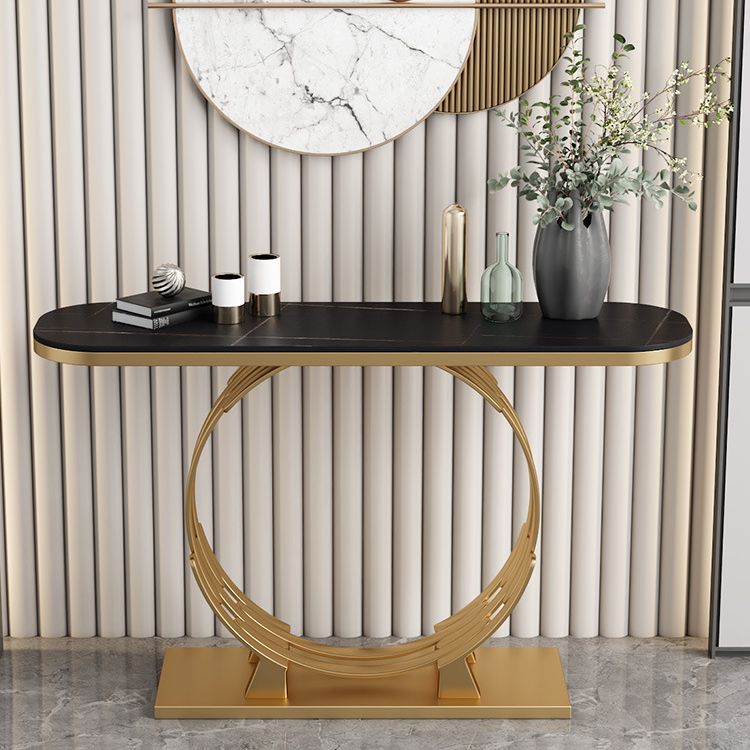 Glam Console Accent Table Antique Finish Oval Console Table with Shelf Clearhalo 'Console Tables' 'console_tables' 'Entry & Mudroom Furniture' 'furn' 'furn_console_tables' 'Furniture' 1200x1200_e6f065ea-c767-4834-bda5-2fe95abb53f2