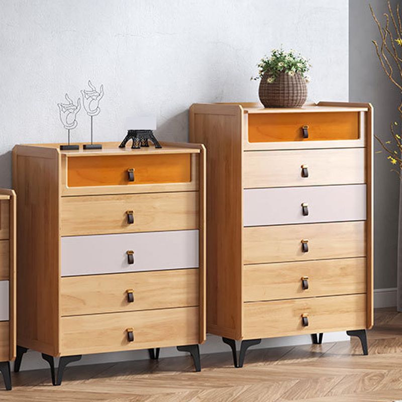 Poitrine naturelle moderne du milieu du siècle avec tiroirs en babinon et jambes noires