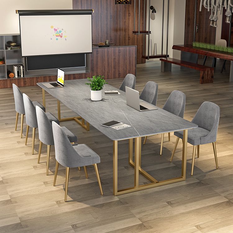 Stone Double Pedestal Table Industrial Dining Table Rectangle for Kitchen Home Clearhalo ' dining_table' 'Dining Tables & Seating' 'Dining Tables' 'furn' 'furn_dining_table' 'Furniture' 'furniture_dining_table' 'Kitchen & Dining Furniture' 'kitchen&dining_furn' 'kitchen' 'kitchen_dining_table' 1200x1200_e6f34a46-9598-4130-93e3-fd7c9208e5ac