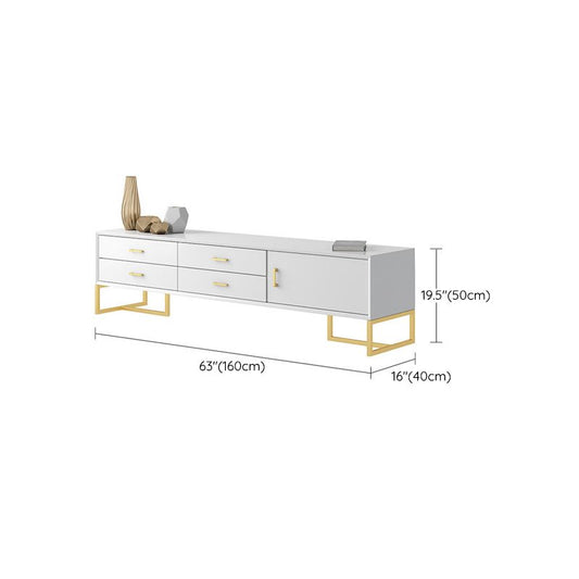 Glam Wood TV Stand Console White Enclosed Storage TV Media Stand for Living Room