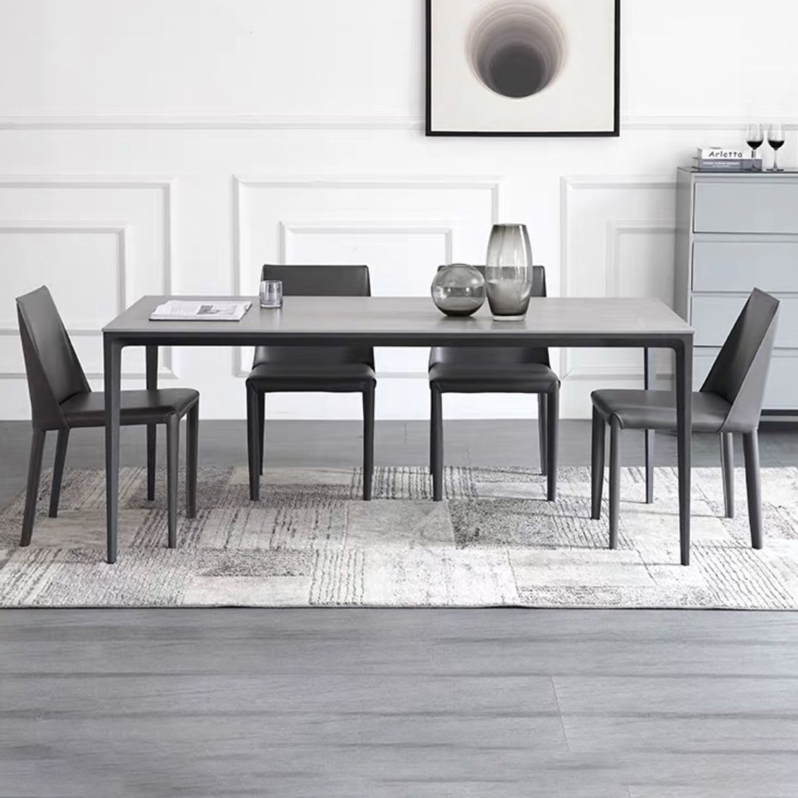 Standard Sintered Stone Top Dining Set with Black Metallic Legs Base for Dining Furniture Clearhalo 'Dining Room Sets' 'Dining Tables & Seating' 'dining_room_set' 'furn' 'furn_dining_room_set' 'Furniture' 'furniture_dining_room_set' 'Kitchen & Dining Furniture' 'kitchen&dining_furn' 'kitchen' 1200x1200_e6f8716b-256f-4e80-bf32-984023be7525