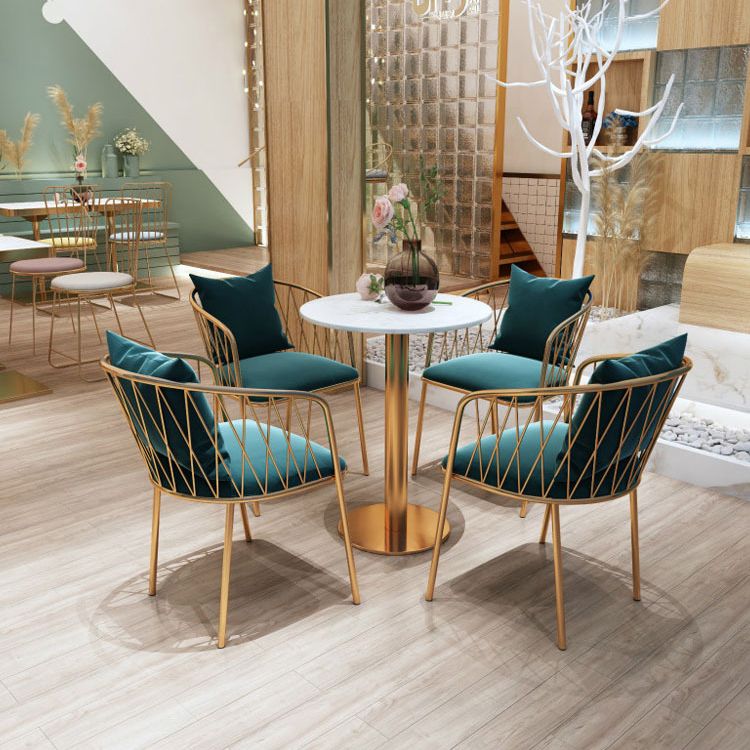 Glam Dinette Set para el hogar 1/2/3/5 piezas Mesa de comedor blanca con sillas de metal