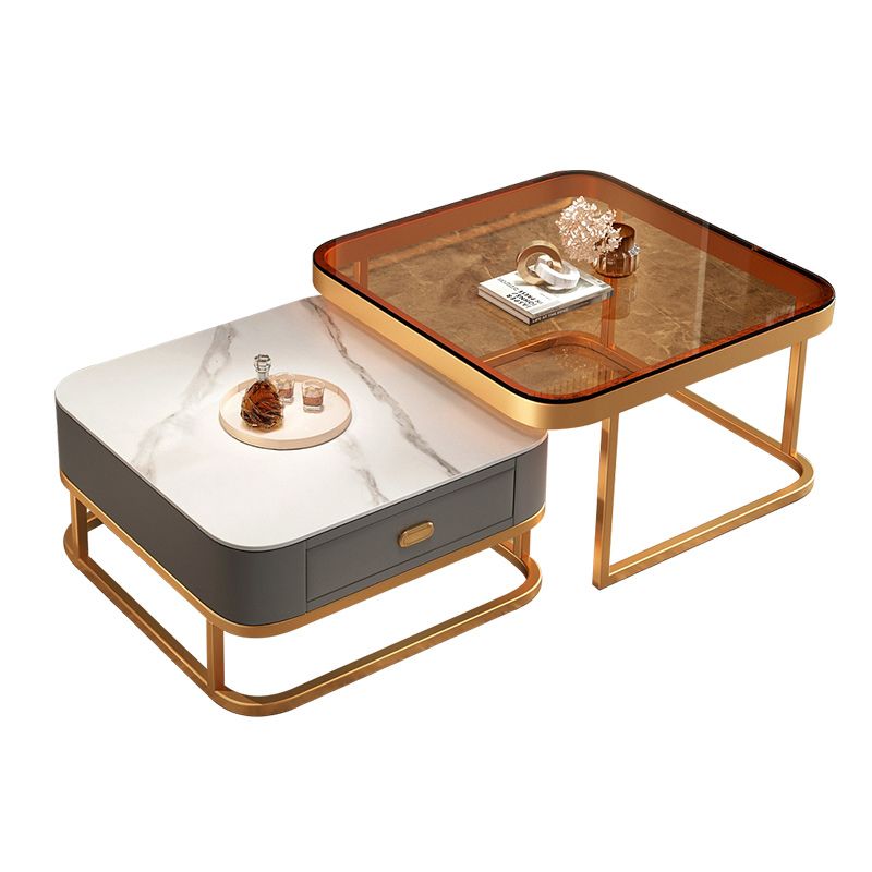 Glam Coffee Table Set Frame Square 2-Piece Coffee Cocktail Table Clearhalo 'Coffee & Accent Tables' 'Coffee Tables' 'coffee_tables' 'furn' 'furn_coffee_tables' 'Furniture' 'Living Room Furniture' 1200x1200_e6fb08f8-1e49-4e7c-8dda-b56d0f6c66f0