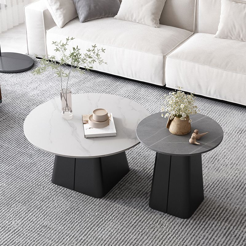 Table basse sur piédestal en acier moderne, ensemble de table ronde en ardoise