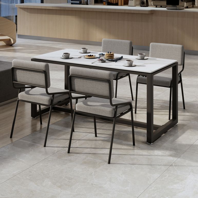 Modern Style White Dining Table Sintered Stone Table with Black Frame for Dining Room Clearhalo ' dining_table' 'Dining Tables & Seating' 'Dining Tables' 'furn' 'furn_dining_table' 'Furniture' 'furniture_dining_table' 'Kitchen & Dining Furniture' 'kitchen&dining_furn' 'kitchen' 'kitchen_dining_table' 1200x1200_e6fd96f7-450b-4f92-a232-ff44f2143f46