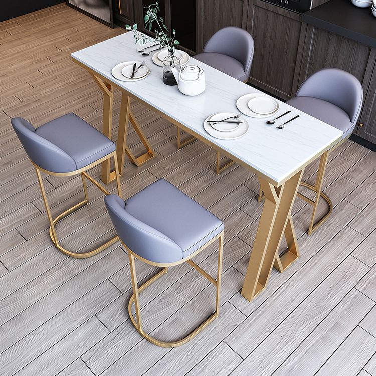Ensemble de Table de Bar en pierre blanche, 1/5 pièces, Table de Bar et tabourets en métal doré