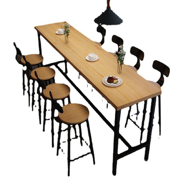 Solid Wood Bar Dining Table Industrial Bar Dining Table with Black Trestle Base Clearhalo 'Bar Furniture' 'Bar Tables' 'bar_tables' 'furn' 'furn_bar_tables' 'Furniture' 'furniture_bar_tables' 'Kitchen & Dining Furniture' 1200x1200_e704370a-57a1-4be4-b9f4-59709b04d338