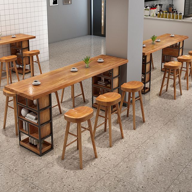 Brown Wood Pub Table with Rectangle Table Top Double Pedestal Table - 41.3" H Clearhalo 'Bar Furniture' 'Bar Tables' 'bar_tables' 'furn' 'furn_bar_tables' 'Furniture' 'furniture_bar_tables' 'Kitchen & Dining Furniture' 1200x1200_e706b467-2133-47b0-b43e-e298d3dcb038