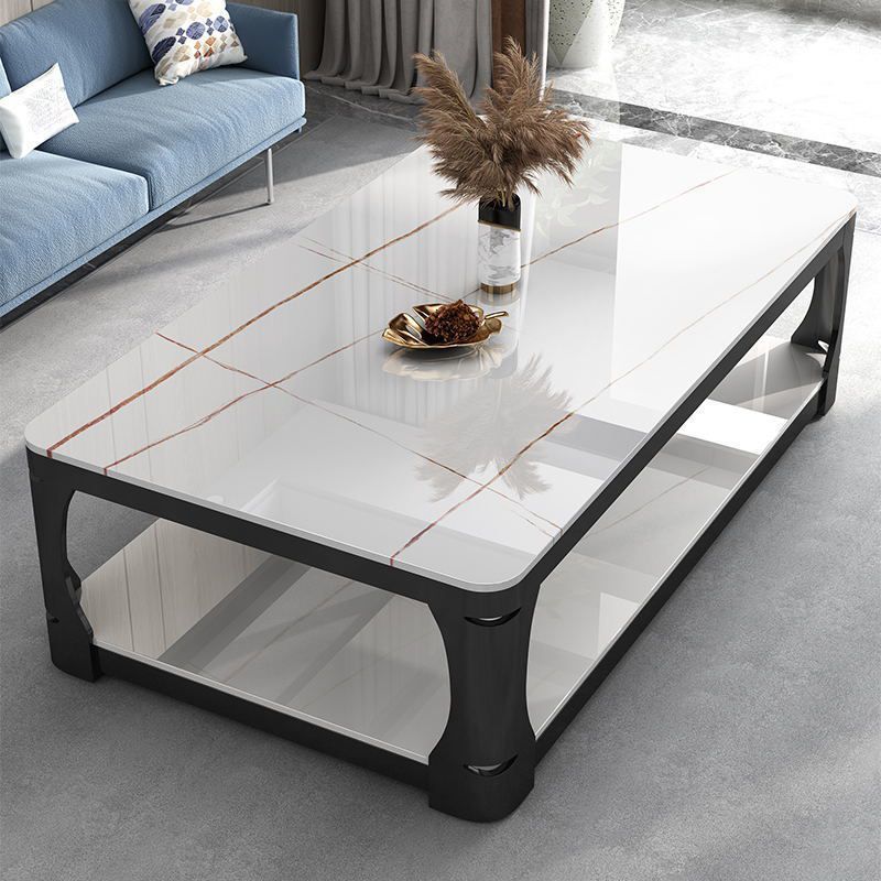Tavolo da cocktail con ripiano aperto in vetro Tavolino rettangolare minimalista