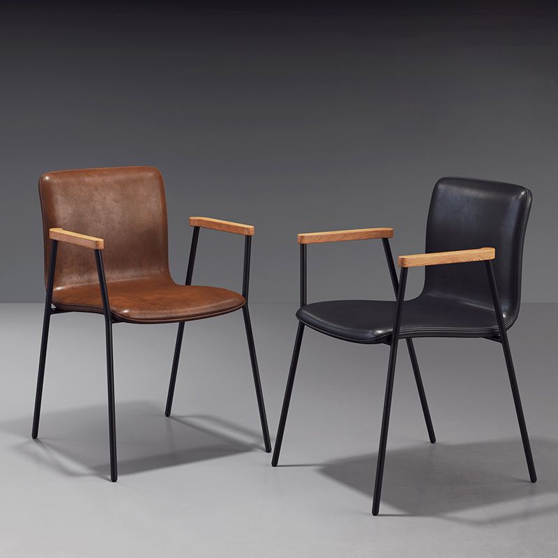 Scandinavian Design Solid Back Arm Side Chair Leather Dining Side Chair Clearhalo ' kitchen&dining_furn' 'Dining Chairs' 'Dining Tables & Seating' 'dining_chair' 'furn' 'furn_dining_chair' 'Furniture' 'furniture_dining_chair' 'Kitchen & Dining Furniture' 'kitchen' 1200x1200_e70853c1-dd4c-4d33-b99c-0b7b443a0e9d