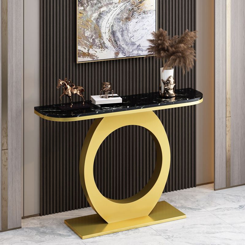 Half Moon Console Table with Pedestal Base for Hall Accent Table Clearhalo 'Console Tables' 'console_tables' 'Entry & Mudroom Furniture' 'furn' 'furn_console_tables' 'Furniture' 1200x1200_e708a252-dc46-4c37-a28b-dea1e6f104bd