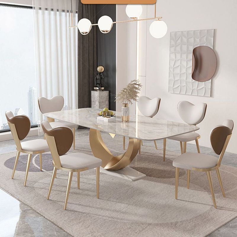 Glam Rectangle Dining Table Sintered Stone Table with Metal Legs for Home Clearhalo 'Dining Tables & Seating' 'Dining Tables' 'dining_table' 'furn' 'furn_dining_table' 'Furniture' 'Kitchen & Dining Furniture' 1200x1200_e70999ee-e758-409c-9b78-f98fe10d9653