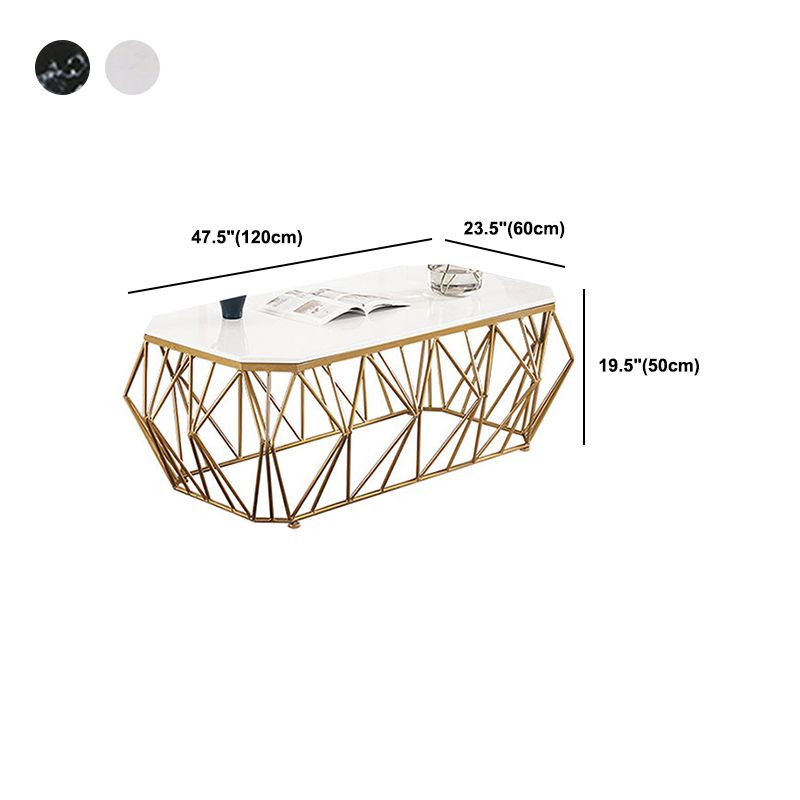 Glam Coffee Table with Iron Frame and Marble Top Cocktail Table