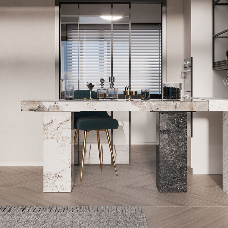1/2/3/5 Pieces Glam Rectangle Sintered Stone Counter Table with High Stools