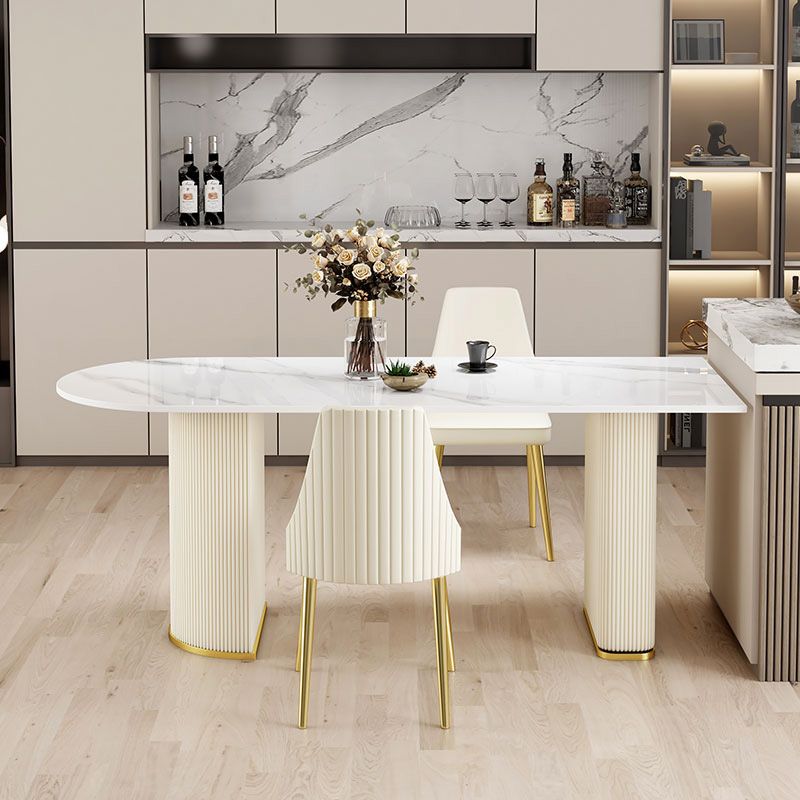 Modern Stone Dining Table White Double Pedestal Base Table for Dining Room Clearhalo 'Dining Tables & Seating' 'Dining Tables' 'dining_table' 'furn' 'furn_dining_table' 'Furniture' 'Kitchen & Dining Furniture' 1200x1200_e70aa298-0e8e-449b-976e-5a98bed7bb04