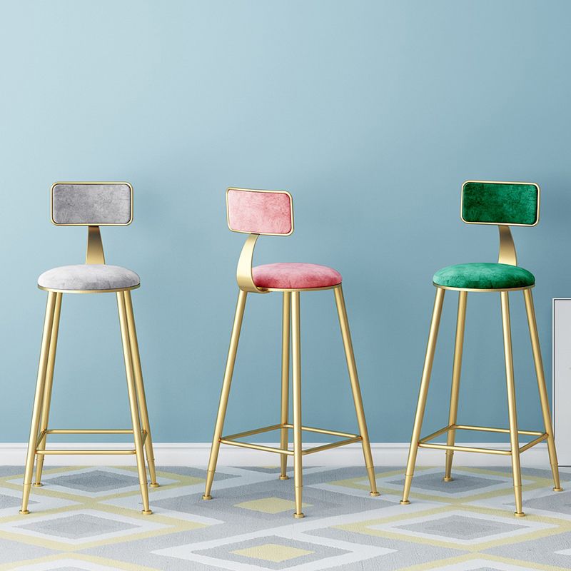 Nordic Style Backrest Counter Stool Iron Cafe Bar Stool with Velvet Cushion and Pedal Clearhalo 'Bar Furniture' 'Bar Stools' 'bar_stools' 'furn' 'furn_bar_stools' 'Furniture' 'furniture_bar_stools' 'Kitchen & Dining Furniture' 1200x1200_e70edfeb-5120-43da-9ac6-e90c7c32abbb