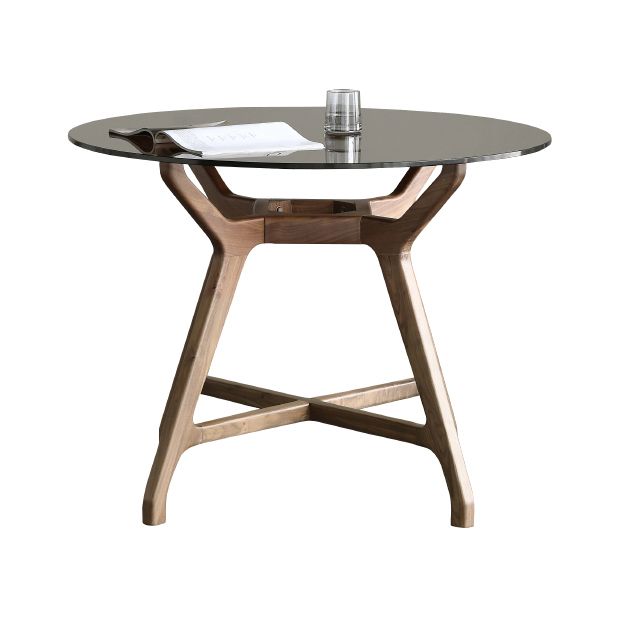 23.6'' Round Shape 4 Legs Table Modern Brown Tone Fixed Table of Glass Clearhalo ' dining_table' 'Dining Tables & Seating' 'Dining Tables' 'furn' 'furn_dining_table' 'Furniture' 'furniture_dining_table' 'Kitchen & Dining Furniture' 'kitchen&dining_furn' 'kitchen' 'kitchen_dining_table' 1200x1200_e70fdf1b-7e7c-481a-9f52-4c8677b72a47