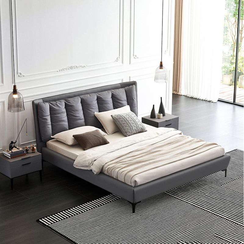 Letto a pannello in legno massiccio con testiera imbottita grigio letto