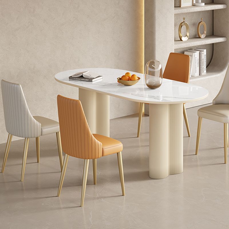 Contemporary Kitchen Dinner Table Oval Double Pedestal Dining Table Clearhalo 'Dining Tables & Seating' 'Dining Tables' 'dining_table' 'furn' 'furn_dining_table' 'Furniture' 'Kitchen & Dining Furniture' 1200x1200_e710a1f4-c34c-4bbc-b8c5-8a35b6abc071