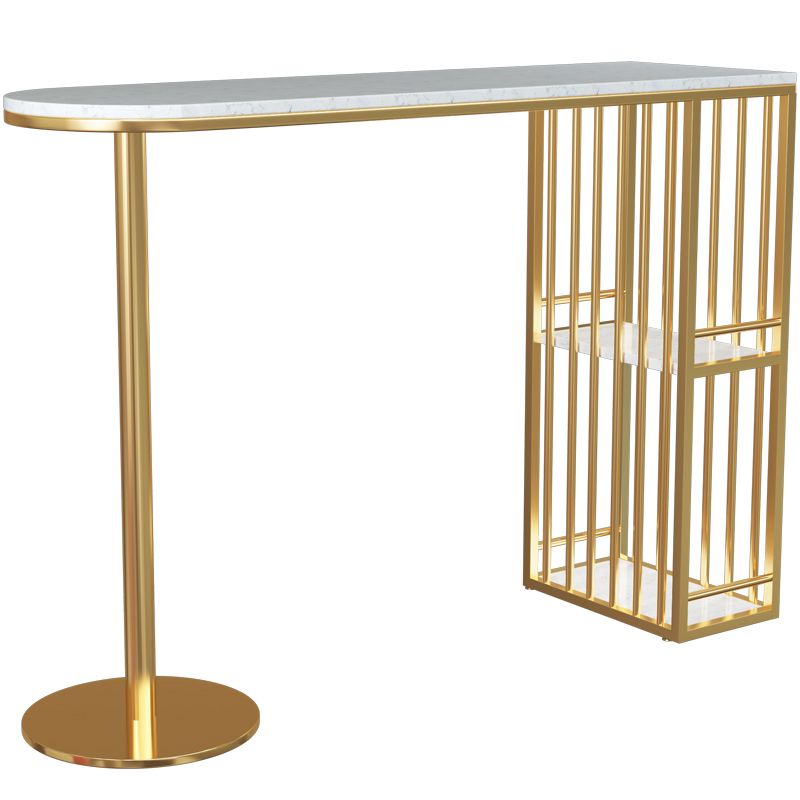 Glam White Faux Marble Pub Bar Table Iron Double Pedestal Bar Dining Table with 2-Shelf Clearhalo 'Bar Furniture' 'Bar Tables' 'bar_tables' 'furn' 'furn_bar_tables' 'Furniture' 'furniture_bar_tables' 'Kitchen & Dining Furniture' 'kitchen&dining_furn' 'kitchen' 1200x1200_e710e0d5-67c5-43c7-a436-750505526952