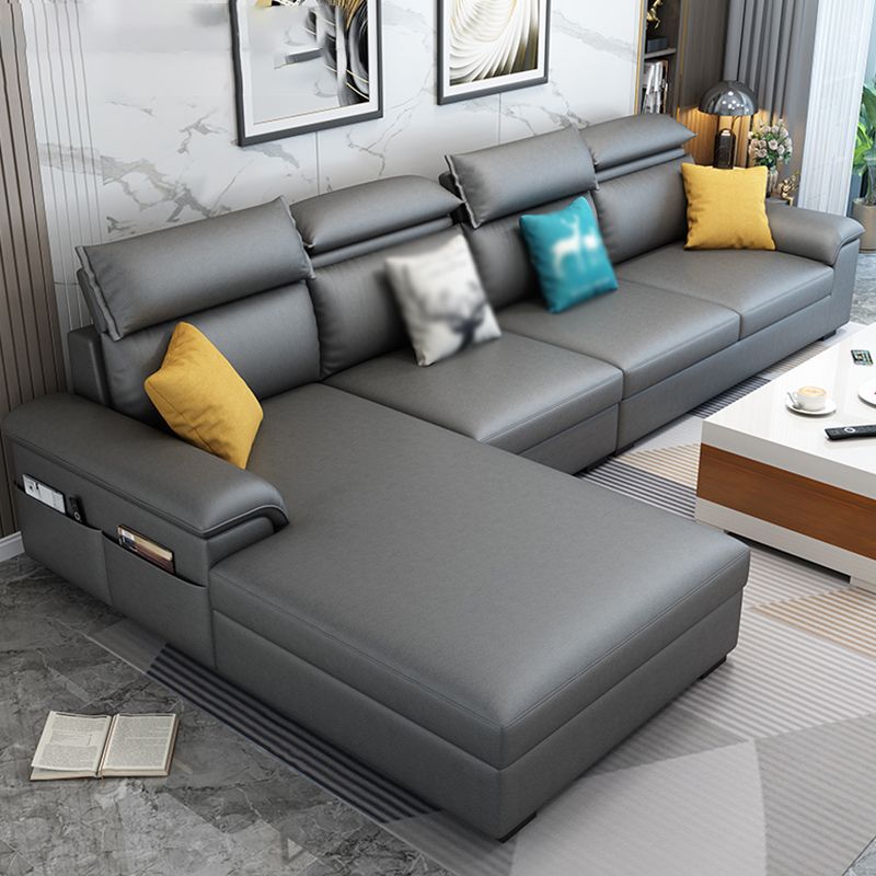 Cotton Blend and Faux Leather 4-Seater L-Shape Left Hand Facing Sectional Sofa with Chaise Clearhalo 'furn' 'furn_sectionals' 'Furniture' 'furniture_sectionals' 'kitchen' 'kitchen_sectionals' 'Living Room Furniture' 'Sectionals' 1200x1200_e710efdb-2ce7-43fe-aec5-c40c778e173e