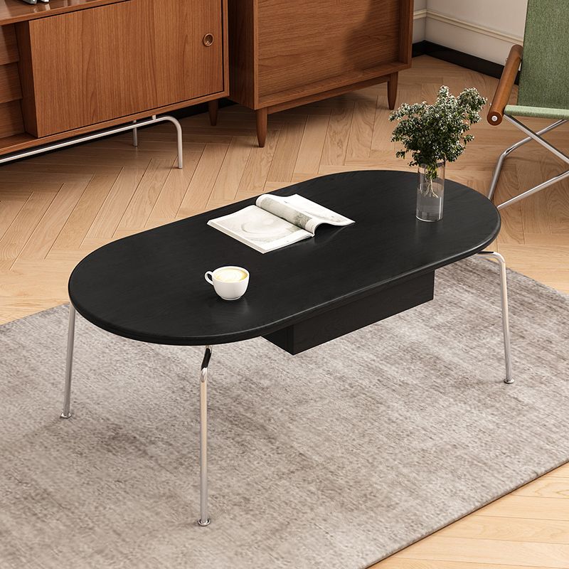 Steel 4 Legs Cocktail Table Oval Wood Top Coffee Table with Drawer Clearhalo 'Coffee & Accent Tables' 'Coffee Tables' 'coffee_tables' 'furn' 'furn_coffee_tables' 'Furniture' 'Living Room Furniture' 1200x1200_e712077f-f401-49df-b80a-31db08e48c30