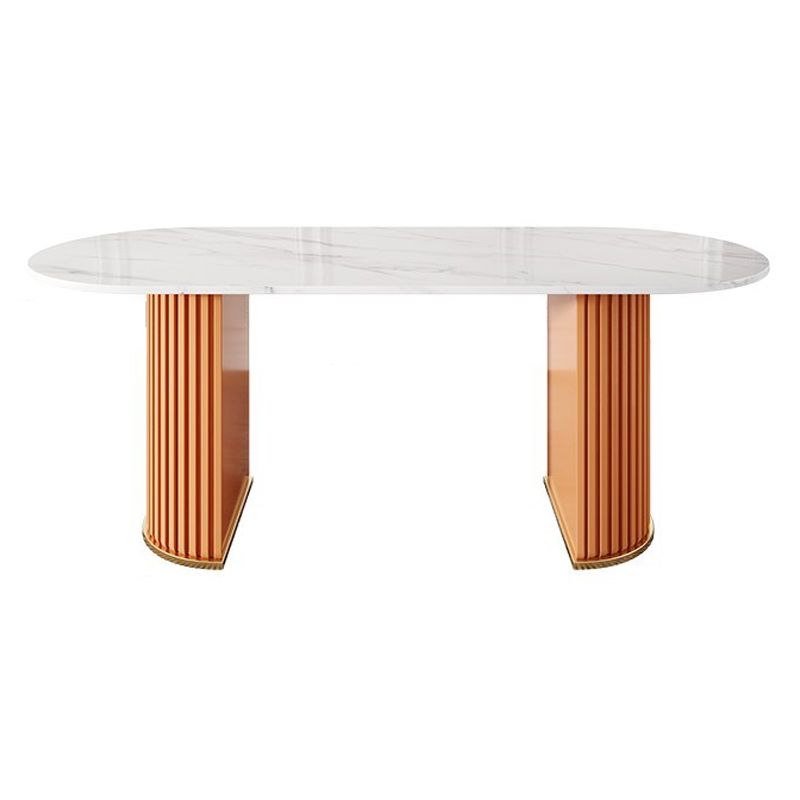 Oval Sintered Stone White Table Luxury Double Pedestal Table for Dining Room Clearhalo ' dining_table' 'Dining Tables & Seating' 'Dining Tables' 'furn' 'furn_dining_table' 'Furniture' 'furniture_dining_table' 'Kitchen & Dining Furniture' 'kitchen&dining_furn' 'kitchen' 'kitchen_dining_table' 1200x1200_e7128462-8363-4be3-9366-ce148b296d3b