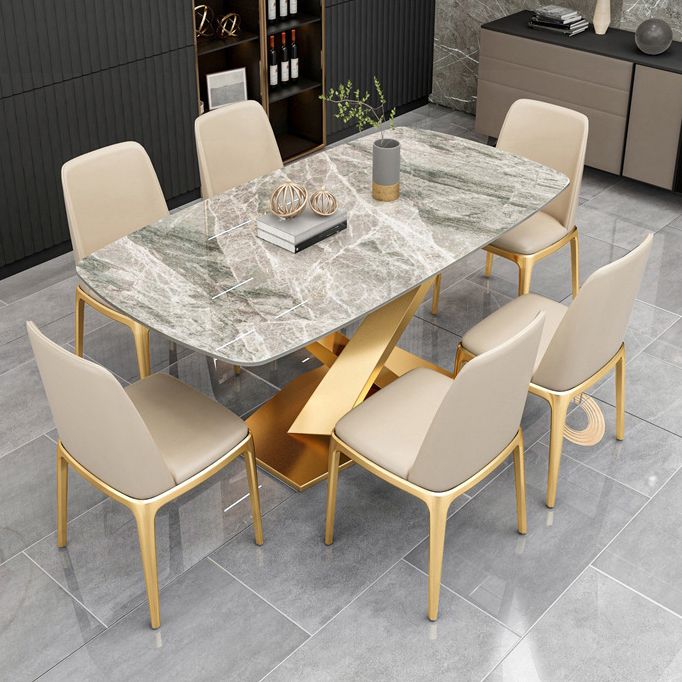 Gray Sintered Stone Dining Table Traditional Luxury Dining Table with Gold Frame Clearhalo 'Dining Tables & Seating' 'Dining Tables' 'dining_table' 'furn' 'furn_dining_table' 'Furniture' 'Kitchen & Dining Furniture' 1200x1200_e713df22-7358-498f-b29a-ba8f97e40f01