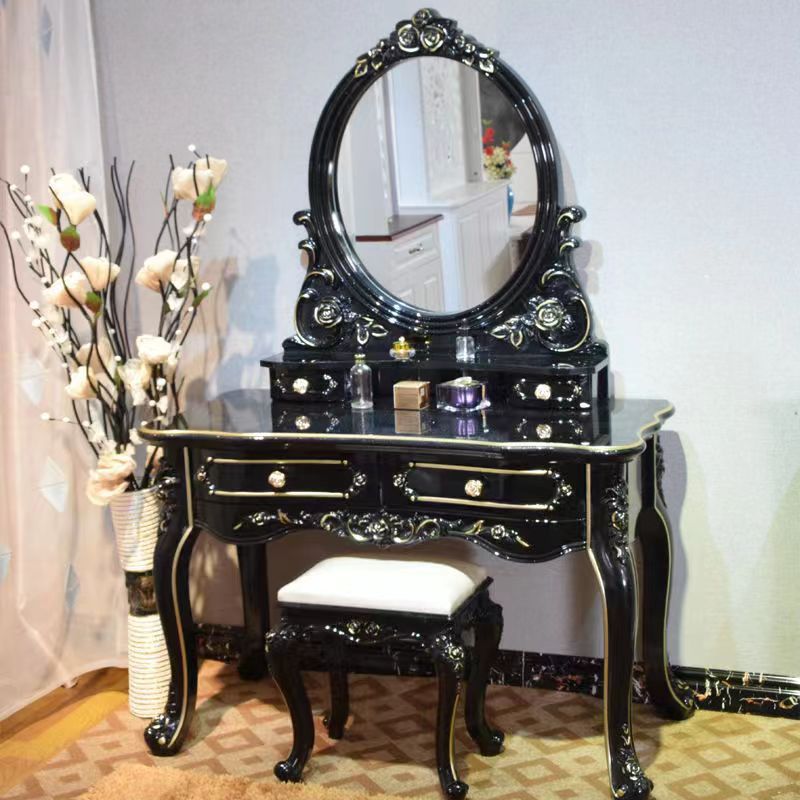 4 Drawers White/Blak/ /Golden MakeupTable Stool Set, 18.89" W x 63.77" H Clearhalo 'Bedroom Furniture' 'furn' 'furn_makeup_vanities' 'Furniture' 'Makeup Vanities' 'makeup_vanities' 1200x1200_e71a8f14-f5e8-43e2-826f-965e96e27bdd