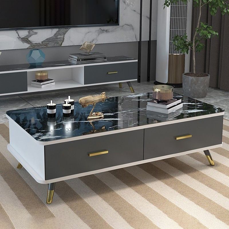 Contemporary Wooden Coffee Table with 4 Legs and 2 Storage Drawers Clearhalo 'Coffee & Accent Tables' 'Coffee Tables' 'coffee_tables' 'furn' 'furn_coffee_tables' 'Furniture' 'Living Room Furniture' 1200x1200_e71f0347-467e-429a-b7e4-5eb07019a031