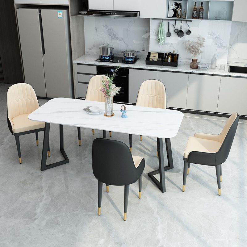 Contemporary Sintered Stone Standard Dining Set Black & White Rectangle Shape Dining Set for Kitchen Clearhalo 'Dining Room Sets' 'Dining Tables & Seating' 'dining_room_set' 'furn' 'furn_dining_room_set' 'Furniture' 'furniture_dining_room_set' 'Kitchen & Dining Furniture' 'kitchen&dining_furn' 'kitchen' 1200x1200_e71fa50d-7bcf-42d3-90cb-3b4d885bc762