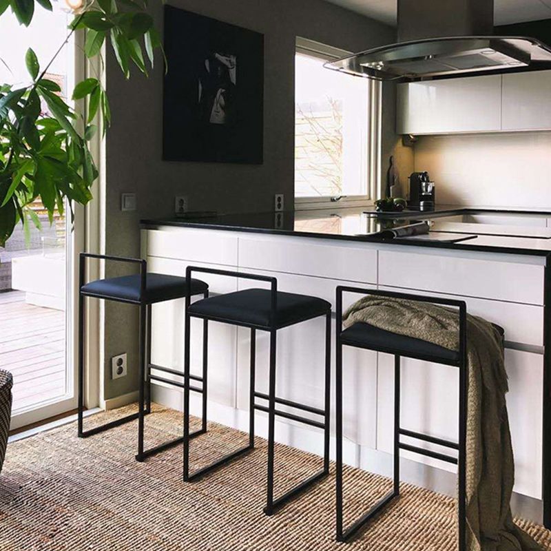 Contemporary Metal Barstool Fabric Upholstered Counter Stool with Metal Base