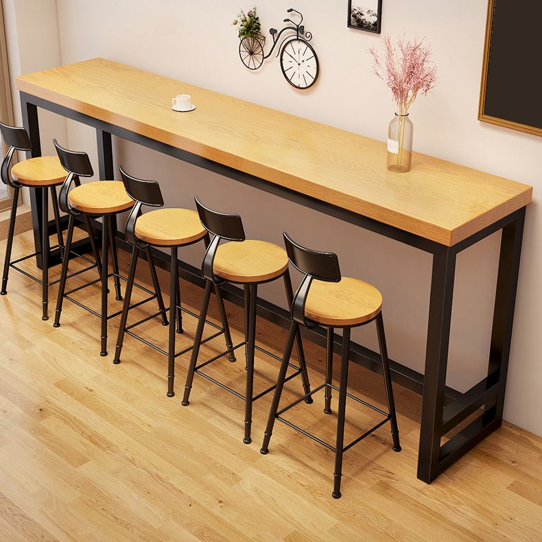 Industrial Rectangle Bar Dining Table Solid Wood Top and Iron Trestle Base Bar Table Clearhalo 'Bar Furniture' 'Bar Tables' 'bar_tables' 'furn' 'furn_bar_tables' 'Furniture' 'Kitchen & Dining Furniture' 1200x1200_e71fecca-3939-44e2-b64a-71e25cedb046