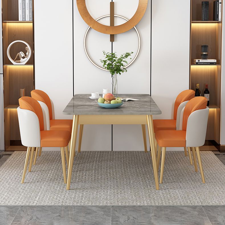 Set da pranzo Nordic Stone Top 1/2/5/7 pezzi Tavolo da pranzo grigio con sedie in pelle