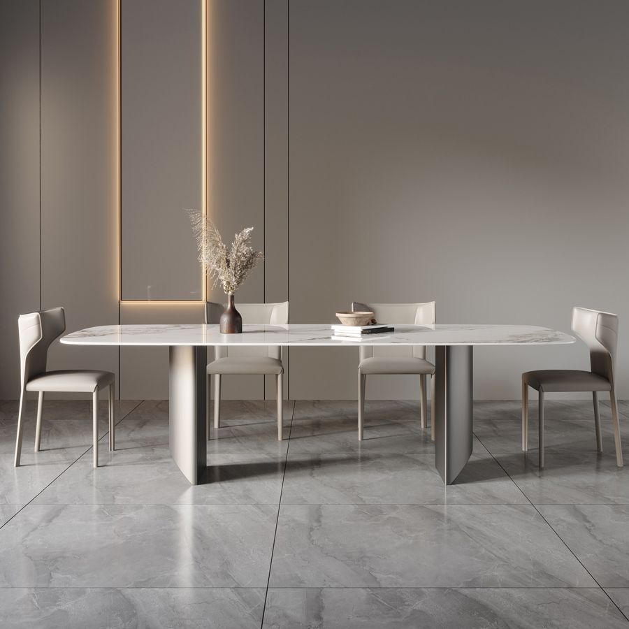 Sintered Stone Top Rectangle Table for Restaurant Modern Dining Table with Double Pedestal Clearhalo ' dining_table' 'Dining Tables & Seating' 'Dining Tables' 'furn' 'furn_dining_table' 'Furniture' 'furniture_dining_table' 'Kitchen & Dining Furniture' 'kitchen&dining_furn' 'kitchen' 'kitchen_dining_table' 1200x1200_e72854cf-215f-41a5-9329-410a4961b1ca