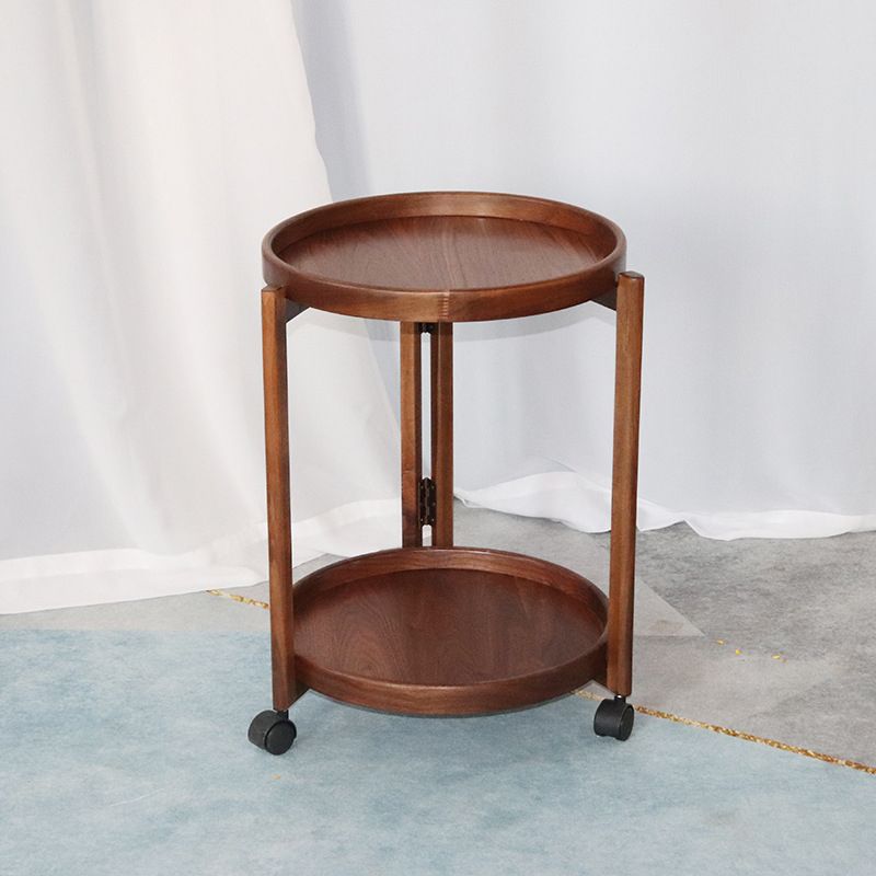 Tavolino in legno del vassoio rotondo scandinavo da 21,6 pollici con scaffale e ruota