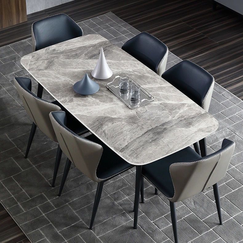 Contemporary Stone Rectangular Dining Table with 4 Steel Foot Clearhalo 'Dining Tables & Seating' 'Dining Tables' 'dining_table' 'furn' 'furn_dining_table' 'Furniture' 'Kitchen & Dining Furniture' 1200x1200_e72e391b-7822-4323-bb75-5f14c6d3fcc2