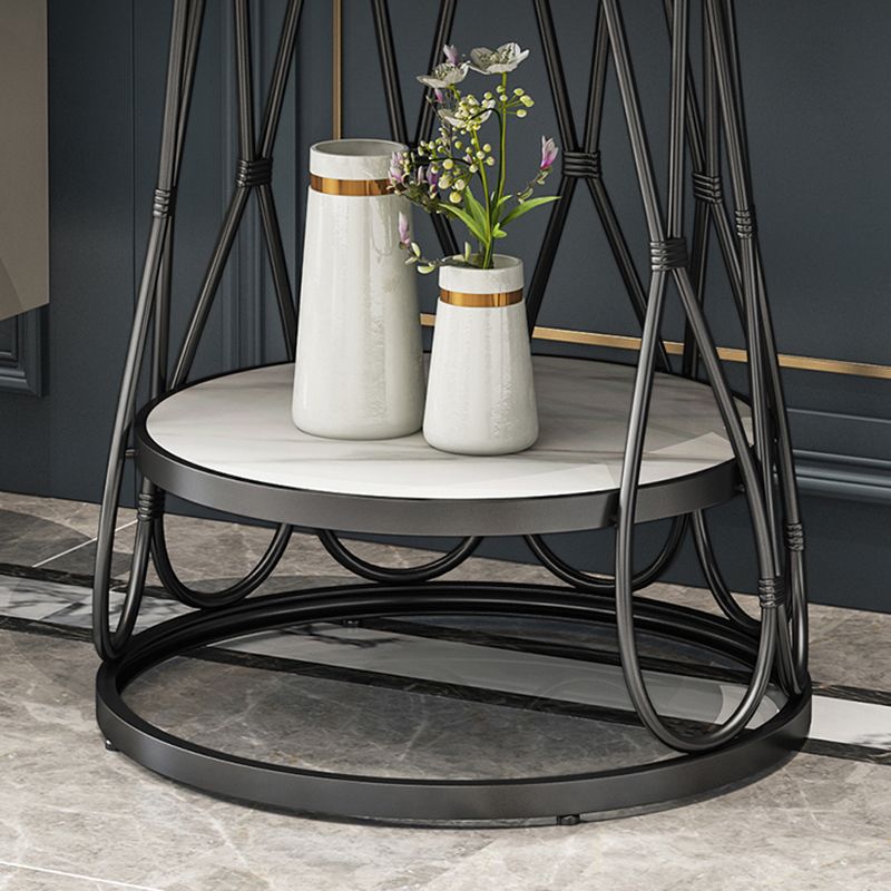 Frame Gold/black Metal Base Design Rock Sheet White/black Top Round Side Table