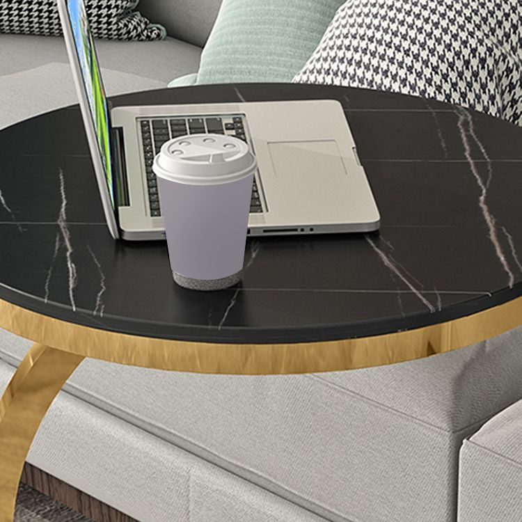 Contemporary Metal C Side Table Slate Top Round Side End Table