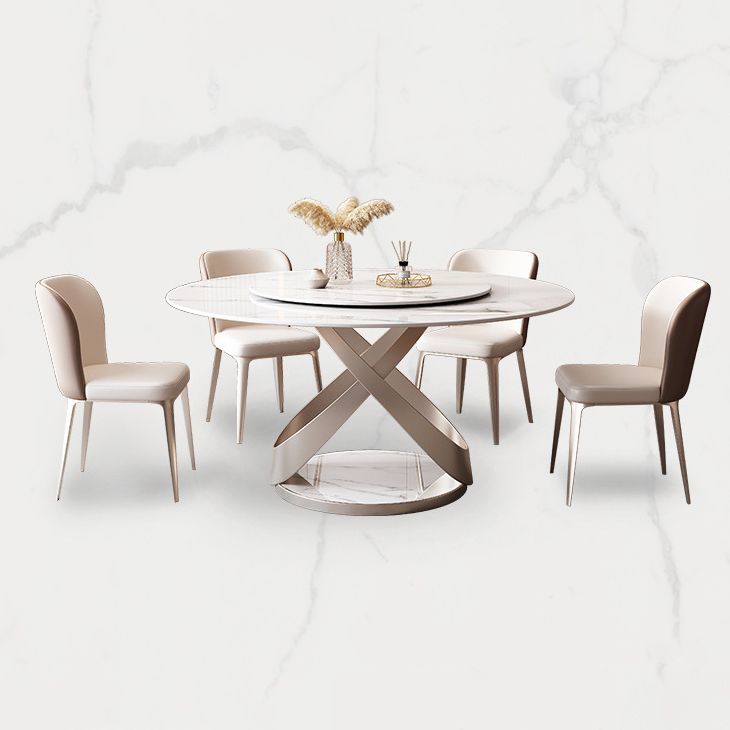 Ensemble de salle à manger en cuir moderne, Table et chaises rondes 1/4/5/7 pièces