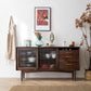 3 Drawer Side Board Adjustable Shelves Pine Solid Wood Credenza with Sliding Door