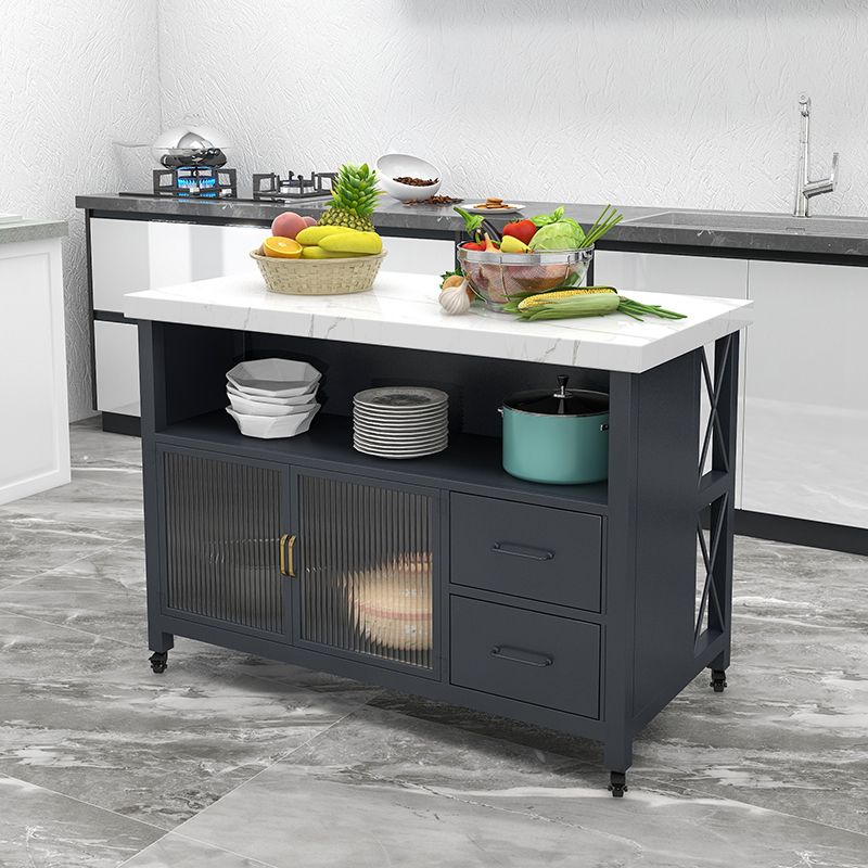 33.46" High Rolling Industrial Kitchen Island Stone Kitchen Island Table Clearhalo 'furn' 'furn_kitchen_islands_carts' 'Furniture' 'Kitchen & Dining Furniture' 'Kitchen Islands & Carts' 'kitchen_islands_carts' 1200x1200_e7341d04-0612-4f46-a636-9ede97c5340f
