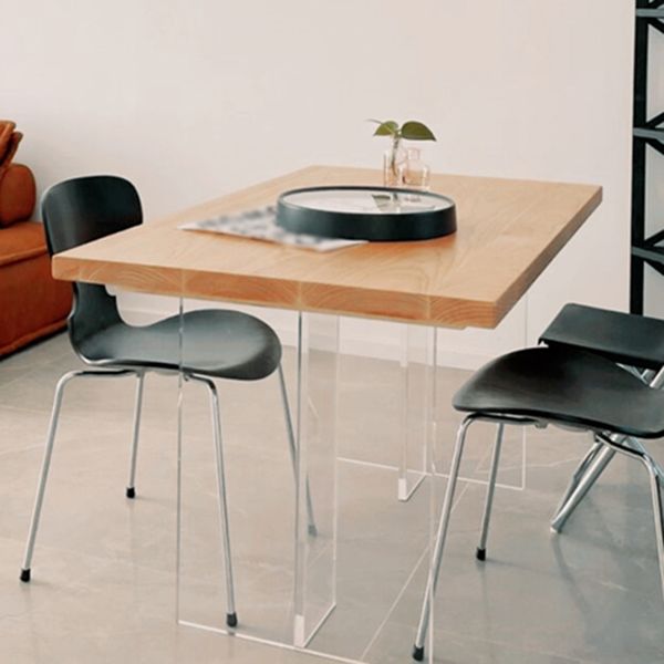 Modern Pine Solid Wood Table Rectangle Dining Table with Acrylic Double Pedestal Base Clearhalo ' dining_table' 'Dining Tables & Seating' 'Dining Tables' 'furn' 'furn_dining_table' 'Furniture' 'furniture_dining_table' 'Kitchen & Dining Furniture' 'kitchen&dining_furn' 'kitchen' 'kitchen_dining_table' 1200x1200_e734276e-aeba-408a-b9d4-c6ce99819e99