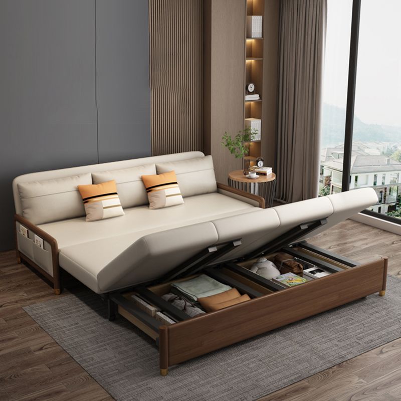 アームレスコンテンポラリーフェイクレザーコンバーチブルベッドのセッティー2枕付き